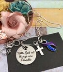Blue & Purple Ribbon - With God All Things are Possible Necklace - Rock Your Cause Jewelry