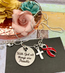 Red Ribbon Charm Necklace - With God All Things are Possible - Rock Your Cause Jewelry