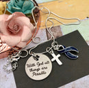 Dark Navy Blue Ribbon Necklace - With God All Things are Possible - Rock Your Cause Jewelry