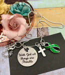 Green Ribbon Necklace - With God All Things are Possible - Rock Your Cause Jewelry