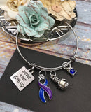 Blue & Purple Ribbon - Never Ever Give Up Charm Bracelet - Rock Your Cause Jewelry