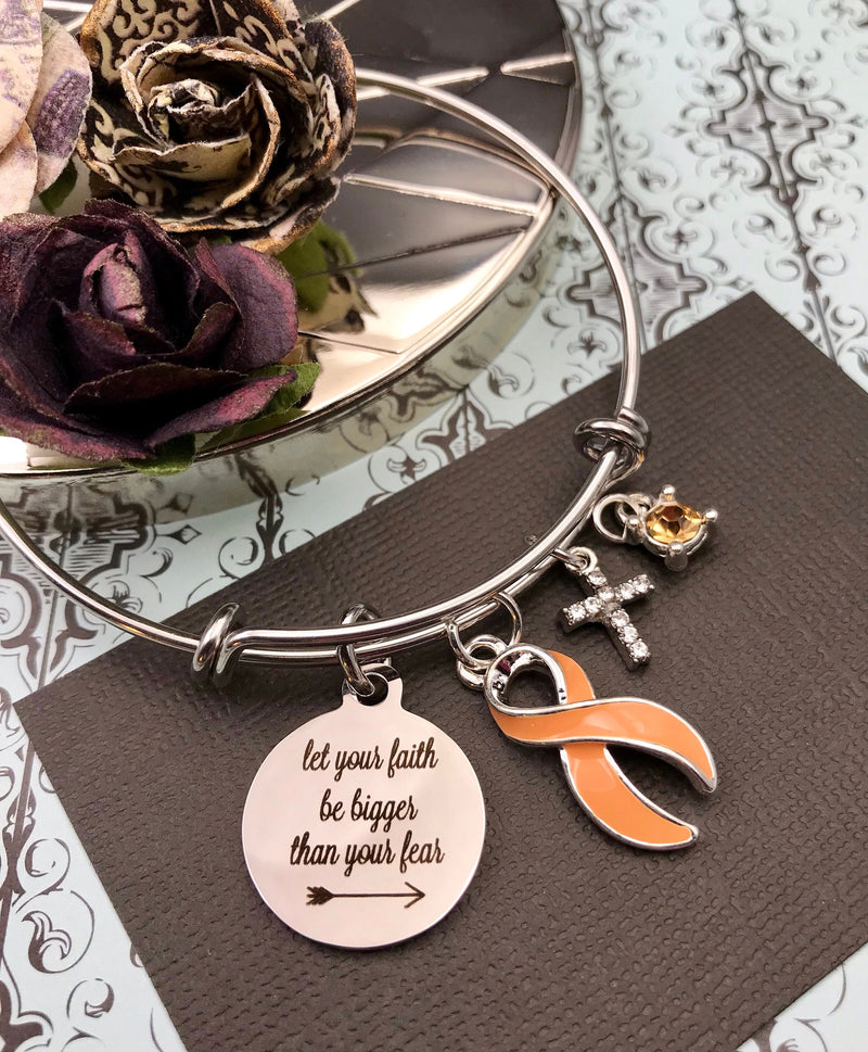 Peach Ribbon Charm Bracelet - Let Your Faith be Bigger than your Fear - Rock Your Cause Jewelry