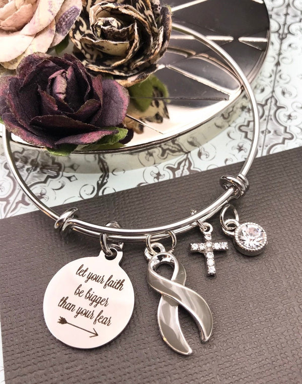 Grey (Gray) Ribbon Charm Bracelet - Let Your Faith Be Bigger Than Your Fear - Rock Your Cause Jewelry