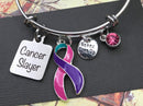 Pink Purple Teal (Thyroid) Ribbon Bracelet - Cancer Slayer - Rock Your Cause Jewelry