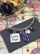 Violet Purple Ribbon Charm Bracelet - Cancer Slayer - Rock Your Cause Jewelry
