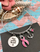 Pink Ribbon Charm Bracelet - Hope Anchors the Soul - Rock Your Cause Jewelry