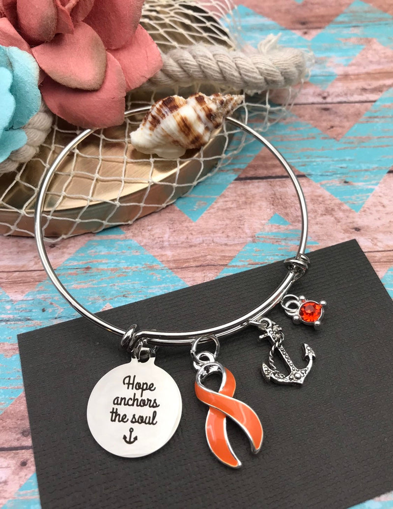 Orange Ribbon Charm Bracelet - Hope Anchors the Soul - Rock Your Cause Jewelry