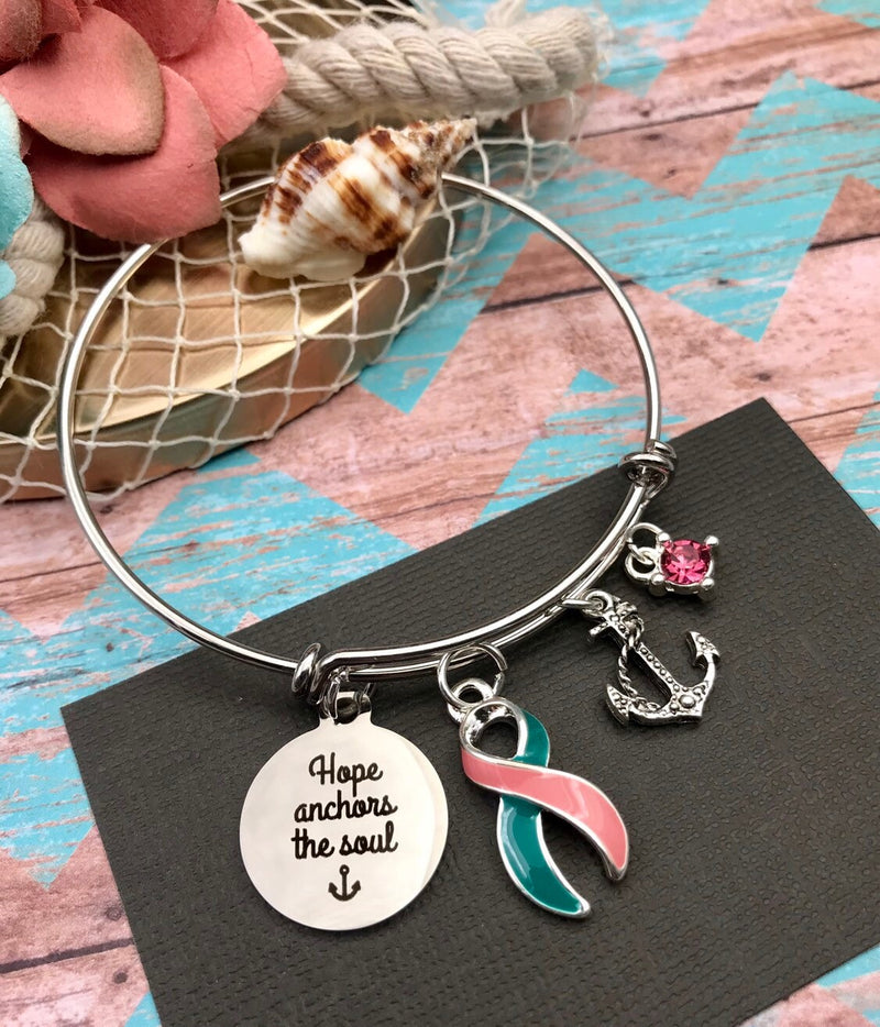 Pink & Teal (Previvor) Ribbon - Hope Anchors the Soul Charm Bracelet - Rock Your Cause Jewelry