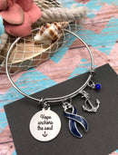 Dark Navy Blue Ribbon Bracelet - Hope Anchors The Soul - Rock Your Cause Jewelry