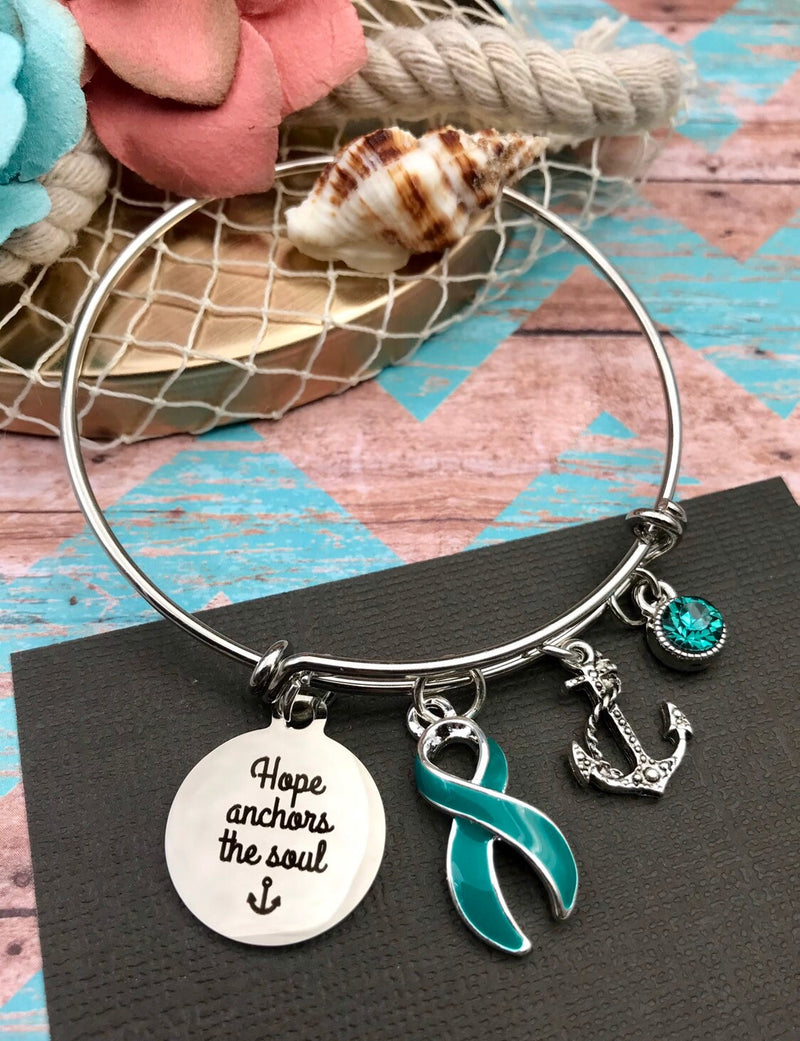Teal Ribbon Charm Bracelet - Hope Anchors the Soul - Rock Your Cause Jewelry