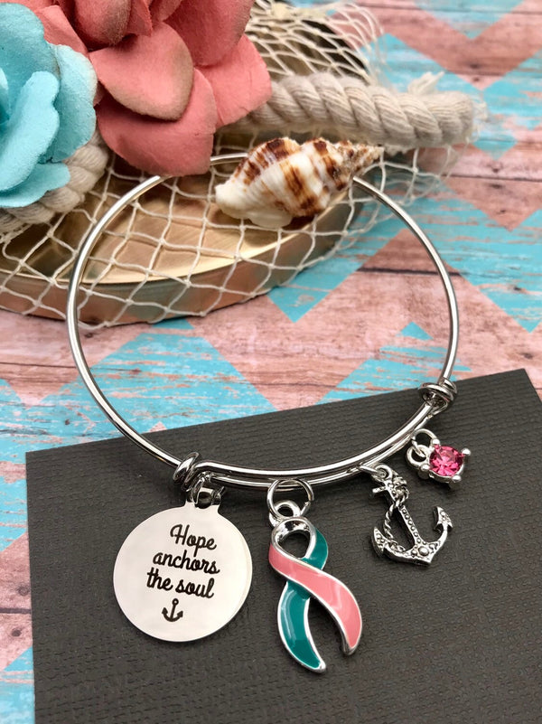Pink & Teal (Previvor) Ribbon - Hope Anchors the Soul Charm Bracelet - Rock Your Cause Jewelry