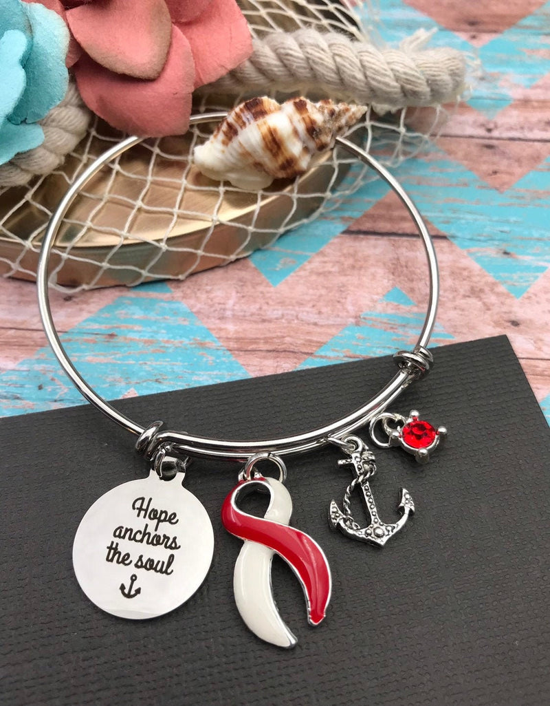 Red & White Ribbon - Hope Anchors the Soul Charm Bracelet - Rock Your Cause Jewelry