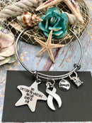 White Ribbon Charm Bracelet - You Can't Stop The Waves / Learn To Surf - Rock Your Cause Jewelry