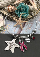 Burgundy Ribbon Charm Bracelet - You Can't Stop the Waves but You Can Learn To Surf - Rock Your Cause Jewelry