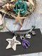 Purple Ribbon Starfish Charm Bracelet - You Can't Stop the Waves, But You Can Learn to Surf - Rock Your Cause Jewelry