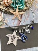 Dark Navy Blue Ribbon Bracelet - You Can't Stop The Waves / Learn To Surf - Rock Your Cause Jewelry