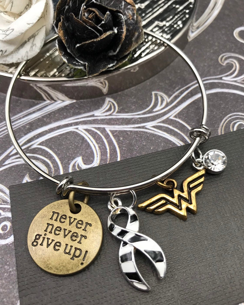 Zebra Ribbon Hero Charm Bracelet - Never Never Give Up - Rock Your Cause Jewelry