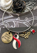 Red & White Ribbon Hero Charm Bracelet - Never Never Give Up - Rock Your Cause Jewelry