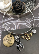 Black Ribbon Hero Charm Bracelet - Never Never Give Up - Rock Your Cause Jewelry