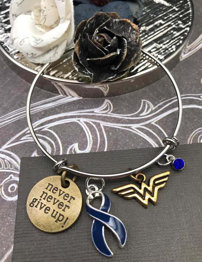 Dark Navy Blue Ribbon Hero Charm Bracelet – Never Never Give Up - Rock Your Cause Jewelry