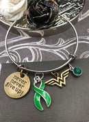 Green Ribbon Hero Charm Bracelet – Never Never Give Up - Rock Your Cause Jewelry