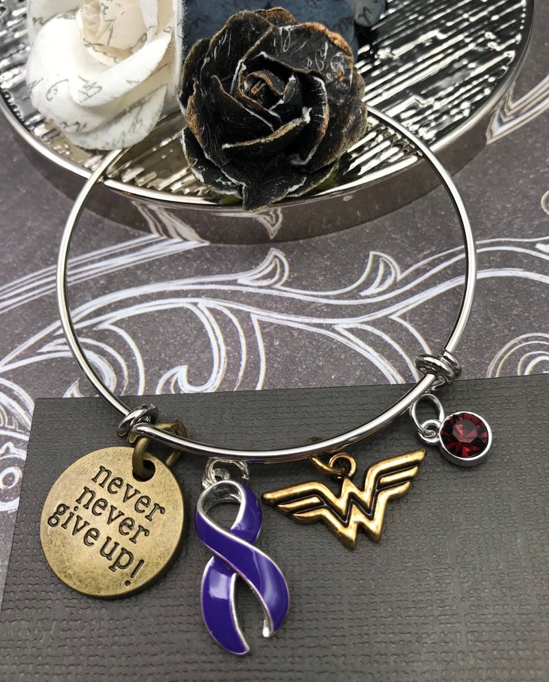 Purple Violet Ribbon Bracelet - Never Never Give Up / Hero Charms - Rock Your Cause Jewelry