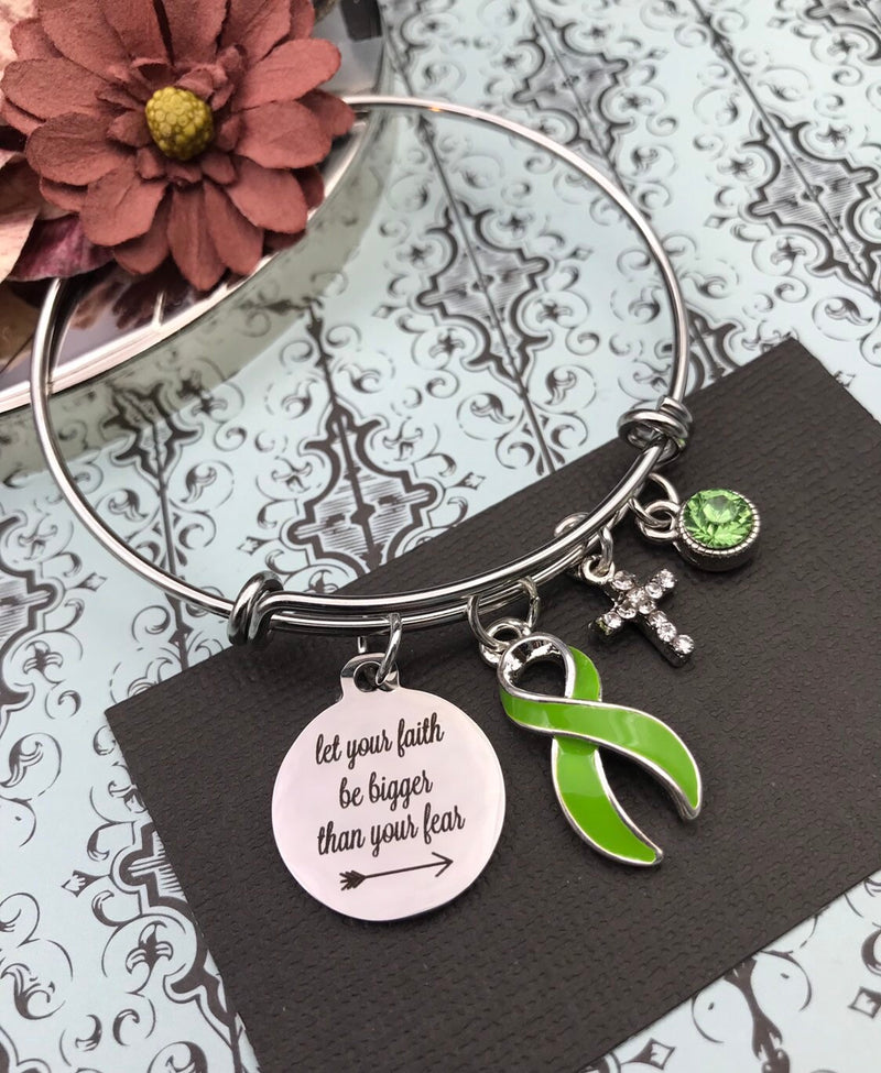 Lime Green Ribbon Bracelet - Let Your Faith Be Bigger Than Your Fear - Rock Your Cause Jewelry