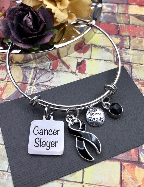 Black Ribbon Cancer Slayer Charm Bracelet - Melanoma Awareness Gift - Rock Your Cause Jewelry