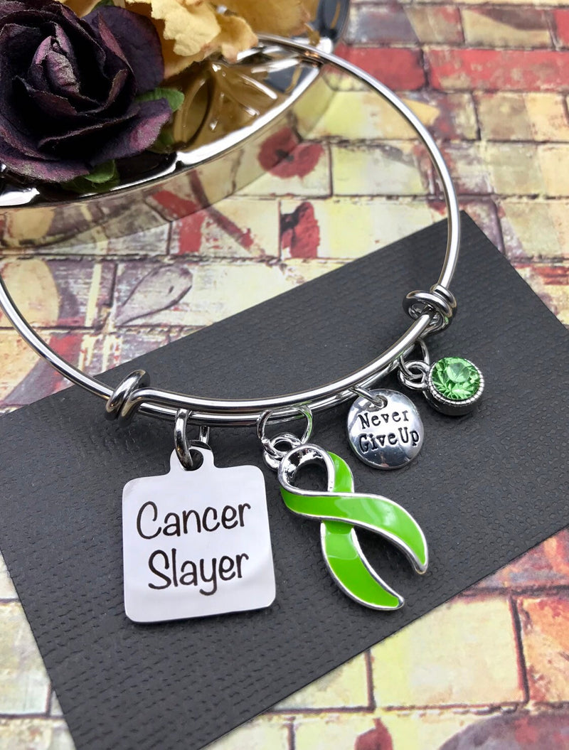 Lime Green Ribbon Cancer Slayer Charm Bracelet - Rock Your Cause Jewelry