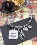 Gray (Grey) Ribbon Cancer Slayer Charm Bracelet - Rock Your Cause Jewelry