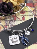 Dark Navy Blue Ribbon Cancer Slayer Bracelet - Colon Cancer Survivor - Rock Your Cause Jewelry