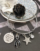 Black Ribbon Charm Bracelet - Only in Darkness Can You See The Stars - Rock Your Cause Jewelry