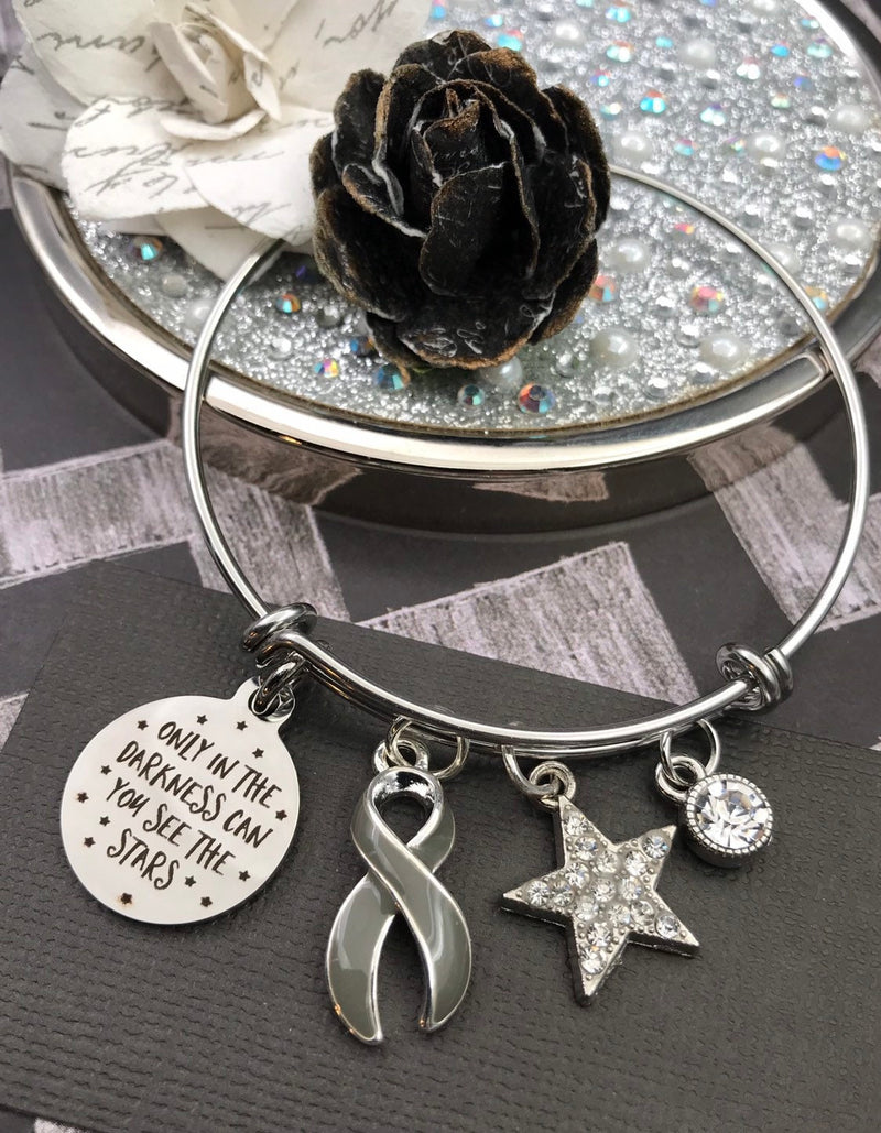Gray (Grey) Ribbon Bracelet - Only in Darkness Can You See The Stars - Rock Your Cause Jewelry