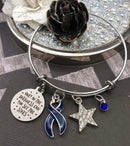 Dark Navy Blue Ribbon Charm Bracelet - Only in Darkness Can We See The Stars - Rock Your Cause Jewelry