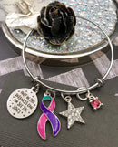 Pink Purple Teal (Thyroid Cancer) Ribbon Bracelet - Only in Darkness Can You See The Stars - Rock Your Cause Jewelry