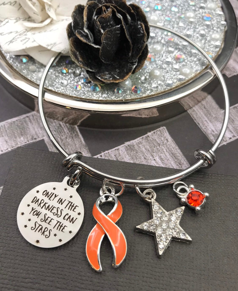 Orange Ribbon Charm Bracelet - Only in Darkness Can You See the Stars - Rock Your Cause Jewelry