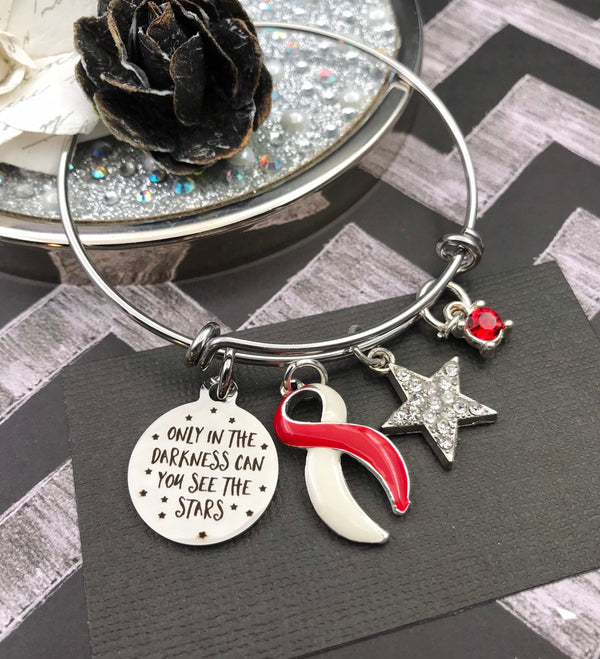 Red & White Ribbon Bracelet - Only in Darkness Can You See Stars - Rock Your Cause Jewelry