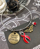 Red Ribbon Hero Charm Bracelet - Never Never Give Up - Rock Your Cause Jewelry