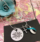 Teal & White Ribbon Charm  - I Can Do All Things Through Christ Who Strengthens Me - Rock Your Cause Jewelry