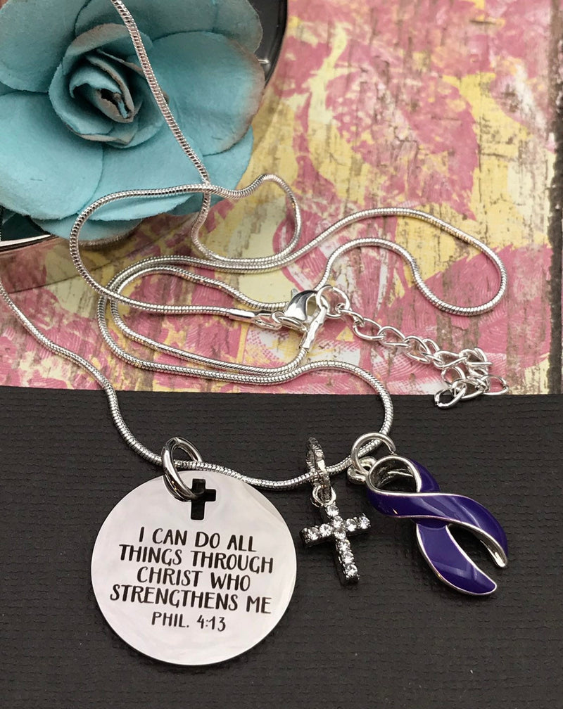 Violet Purple Ribbon Necklace - I Can Do All Things Through Christ - Rock Your Cause Jewelry