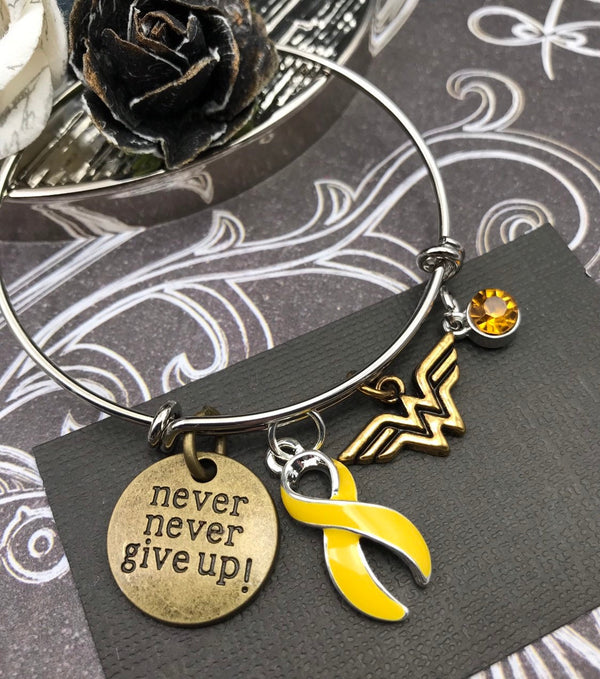 Yellow Ribbon Hero Charm Bracelet - Never Never Give Up - Rock Your Cause Jewelry