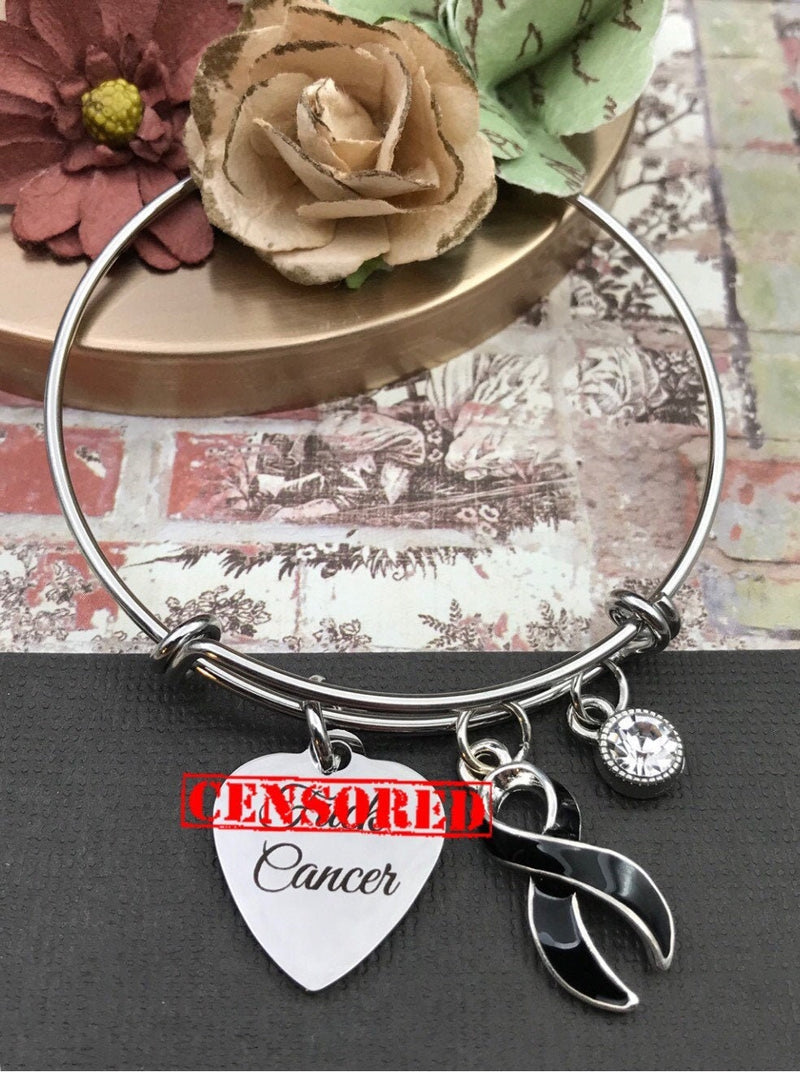 Black Ribbon Fu** Cancer Charm Bracelet - Melanoma Awareness - Rock Your Cause Jewelry