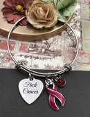 Burgundy Ribbon Charm Bracelet / Multiple Myeloma Survivor Awareness - F*** Cancer - Rock Your Cause Jewelry
