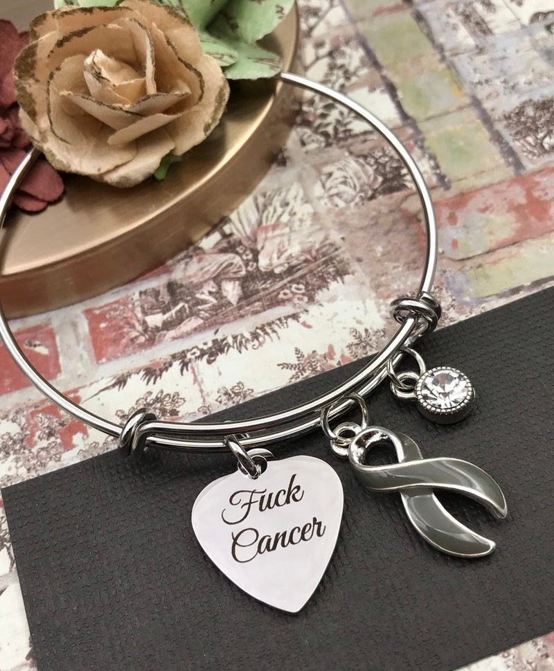 Grey (Gray) Ribbon Charm Bracelet - F*** Cancer - Rock Your Cause Jewelry