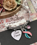 Pink & Teal (Previvor) Ribbon Bracelet - F*** Cancer Charm Bracelet - Rock Your Cause Jewelry