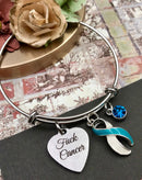Teal & White Ribbon - Fu** Cancer / Cervical Cancer Awareness Bracelet - Rock Your Cause Jewelry