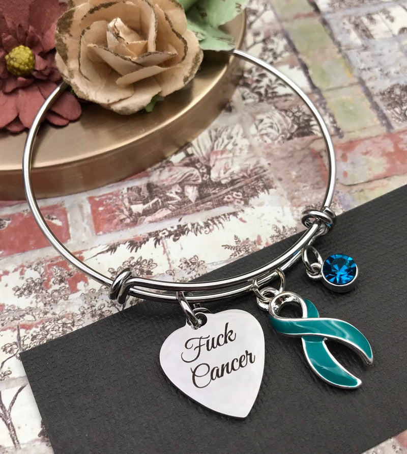 Teal Ribbon Charm Bracelet - Fu** Cancer Bracelet / Ovarian Cancer Awareness / Survivor - Rock Your Cause Jewelry