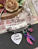 Pink Purple Teal (Thyroid Cancer) Ribbon Charm Bracelet - Fu** Cancer - Rock Your Cause Jewelry