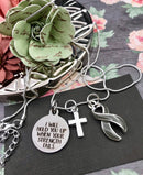 Gray (Grey) Ribbon Necklace - I Will Hold You Up When Your Strength Fails - Rock Your Cause Jewelry