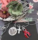 Red Ribbon Necklace - I Will Hold You Up When Your Strength Fails - Rock Your Cause Jewelry